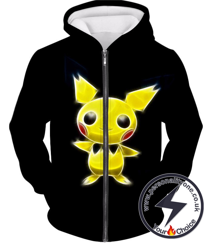 Pokemon Super Cute Thunder Pokemon Pichu Cool Black Zip Up Hoodie